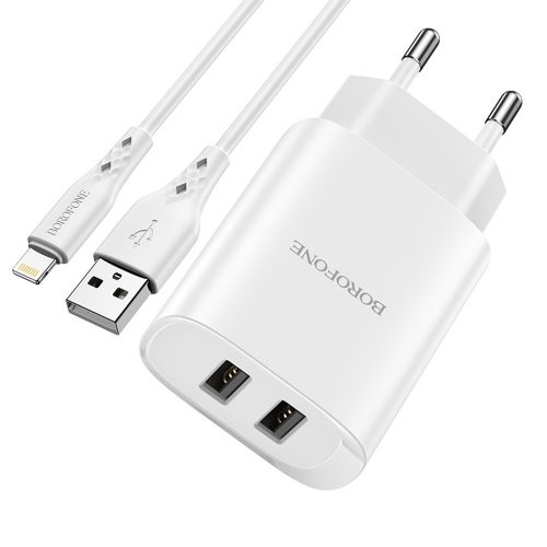 BOROFONE BN2 SUPER FALI TÖLTŐ - 2XUSB - 2.1A USB-LIGHTNING KÁBELLEL, FEHÉR