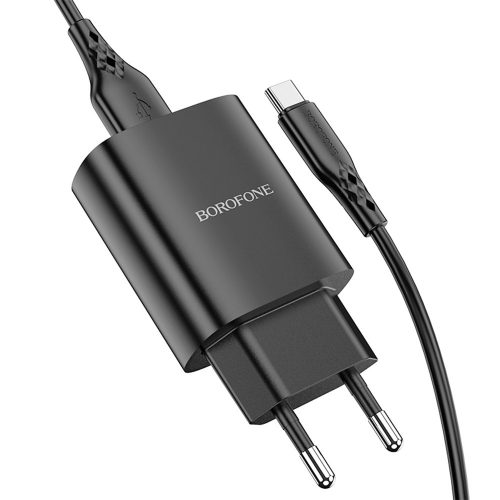 BOROFONE BN1 INNOVATÍV FALI TÖLTŐ - USB - 2.1A USB-C TÍPUSÚ KÁBELLEL, Fekete