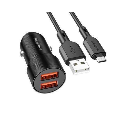 BOROFONE BZ19 WISDOM AUTÓS TÖLTŐ - 2XUSB - 12W USB-MICRO USB KÁBELLEL, Fekete