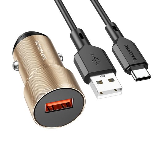 BOROFONE BZ19A WISDOM AUTÓS TÖLTŐ - USB - QC 3.0 18W USB-C TÍPUSÚ KÁBELLEL ARANY