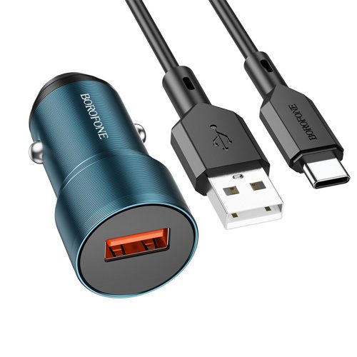 BOROFONE BZ19A WISDOM AUTÓS TÖLTŐ - USB - QC 3.0 18W USB-C TÍPUSÚ KÁBELLEL KÉK