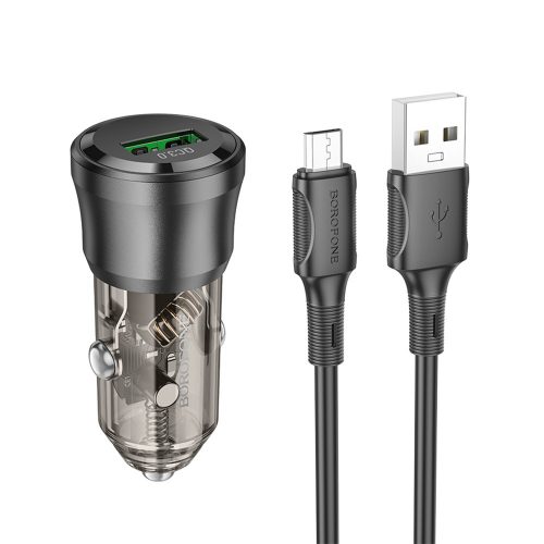 BOROFONE BZ23 NOBLE AUTÓS TÖLTŐ - USB - QC 3.0 PD 18W USB-MICRO USB KÁBELLEL Fekete