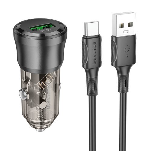 BOROFONE BZ23 NOBLE AUTÓS TÖLTŐ - USB - QC 3.0 PD 18W USB-C TÍPUSÚ KÁBELLEL Fekete