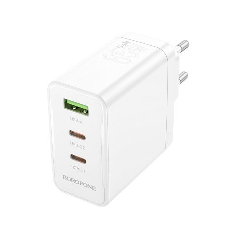 BOROFONE BN12 MANAGER FALI TÖLTŐ - USB + 2XTYPE C - PD 65W 3A FEHÉR