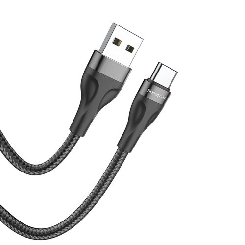 BOROFONE KÁBEL BX61 FORRÁS - USB A C TÍPUSHOZ - 3A 1 MÉTER Fekete