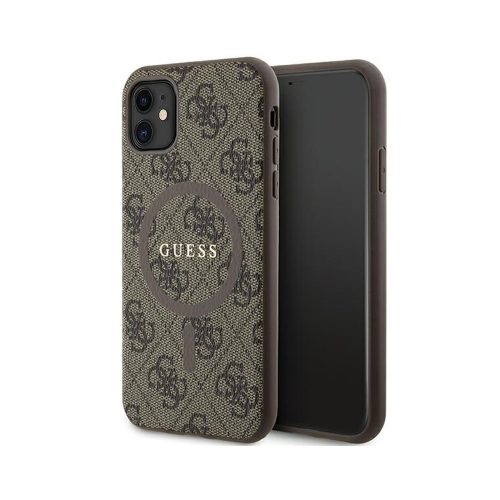 Eredeti GUESS keménytok 4G Collection bőr fém logó MagSafe GUHMN61G4GFRW tok Iphone 11/XR barna