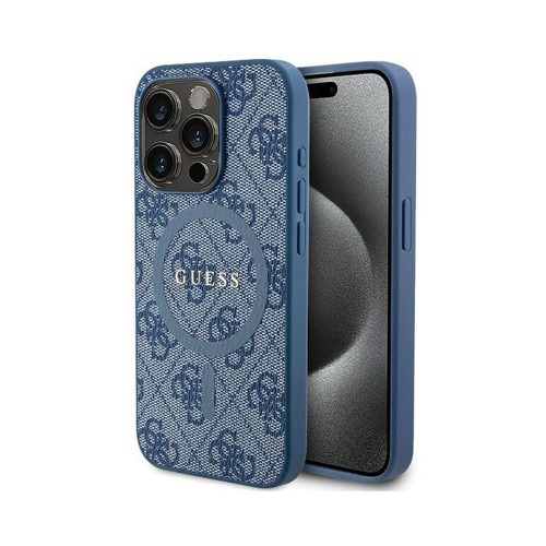 Eredeti GUESS keménytok 4G Collection bőr fém logó MagSafe GUHMP14XG4GFRB tok Iphone 14 Pro Max kék