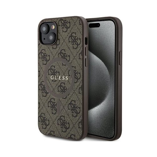 Eredeti GUESS keménytok 4G Collection bőr fém logó MagSafe GUHMP15MG4GFRW tok Iphone 15 Plus/14 Plus barna 