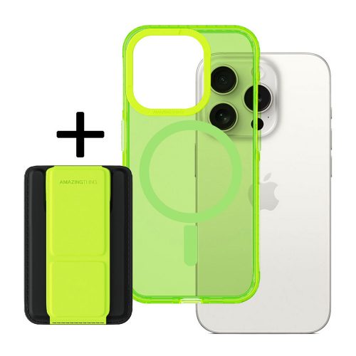 Amazing Thing Titan Pro Neon Mag Wallet Case 10FT IP156.1PTWGN Iphone 15 Pro zöld, állvánnyal