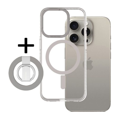 Amazing Thing Titan Pro Mag Ring Grip Case 10FT IP156.1PTRGY Iphone 15 Pro átlátszó,ezüst