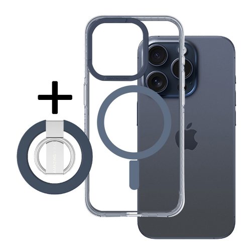 Amazing Thing Etui Titan Pro Mag Ring Grip Case 10FT IP156.1PTRBU do Iphone 15 Pro átlátszó, sötétkék