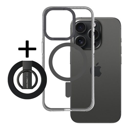 Amazing Thing Etui Titan Pro Mag Ring Grip Case 10FT IP156.1PTRBK do Iphone 15 Pro átlátszó, Fekete