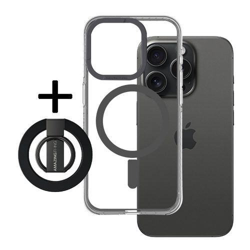 Amazing Thing Etui Titan Pro Mag Ring Grip Case 10FT IP156.7PTRBK do Iphone 15 Pro Max átlátszó, Fekete