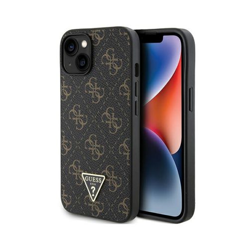 Eredeti GUESS keménytok 4G tok háromszög fém logó GUHCP14SPG4GPK iPhone 14/15 Fekete