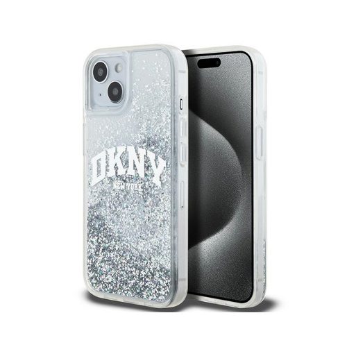 EREDETI DKNY KEMÉNYTOK LIQUID GLITTER BIG LOGO DKHCP15SLBNAET TOK IPHONE 15/14/13 FEHÉR