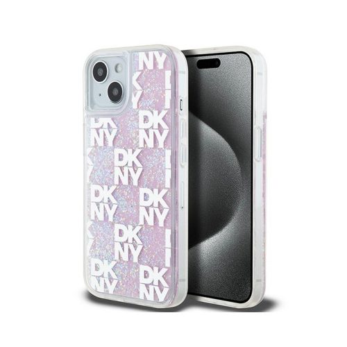 Eredeti DKNY keménytok Liquid Glitter Multilogo DKHCP15SLCPEPP tok Iphone 15/14/13 rózsaszín