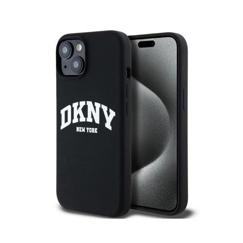 Eredeti DKNY keménytok folyékony szilikon fehér nyomott logóval MagSafe DKHMP14SSNYACH tok Iphone 14/15/13 Fekete