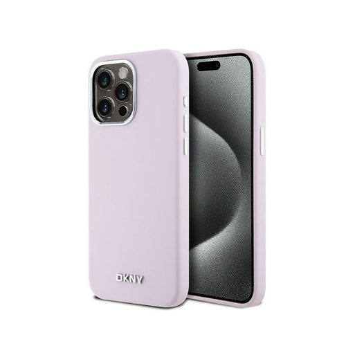 Eredeti DKNY keménytokos Liquid Silicone Small Metal Logó MagSafe DKHMP14XSMCHLP tok Iphone 14 Pro Max rózsaszín