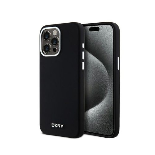 Eredeti DKNY keménytokos Liquid Silicone Small Metal Logó MagSafe DKHMP15XSMCHLK tok Iphone 15 Pro MaxFekete