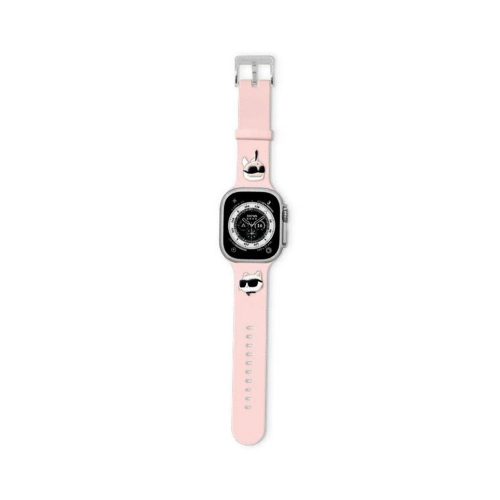 Eredeti KARL LAGERFELD szíj 3D gumi Karl&Choupette fejek KLAWLSLKCNP Apple Watchhoz 42/44/45/49mm rózsaszín