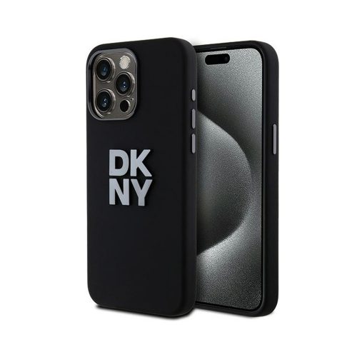 Eredeti DKNY keménytokos folyékony szilikon fém logó DKHCP15LSMCBSK tok Iphone 15 Pro Fekete