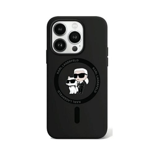 Eredeti KARL LAGERFELD tok kemény tok Szilikon Karl & Choupette Ring MagSafe KLHMP15XSCMKCRHK Iphone 15 Pro Max Fekete