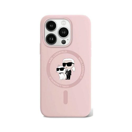 Eredeti KARL LAGERFELD tok kemény tok Szilikon Karl & Choupette Ring MagSafe KLHMP15XSCMKCRHP Iphone 15 Pro Max rózsaszín