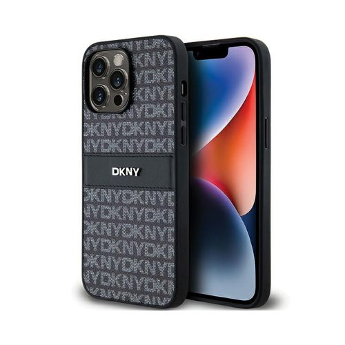 Eredeti DKNY keménytok Bőr Mono Stripe & Metal Logo tok DKHCP14LPRTHSLK Iphone 14 Pro Fekete