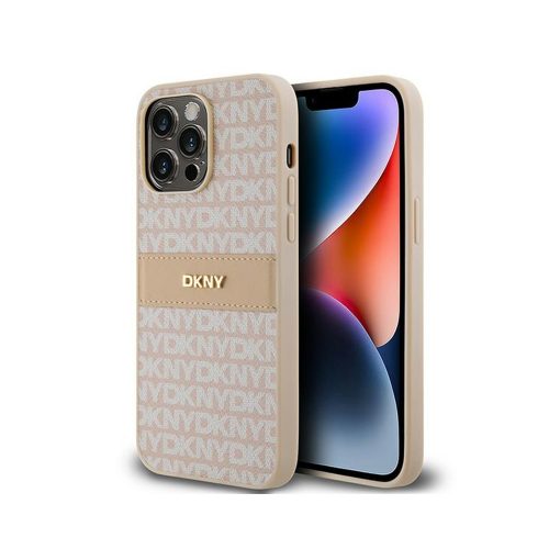 Eredeti DKNY keménytokos bőr Mono Stripe & Metal Logo DKHCP14LPRTHSLP tok Iphone 14 Pro rózsaszín