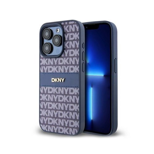 Eredeti DKNY keménytok Bőr Mono Stripe & Metal Logo tok DKHCP15LPRTHSLB Iphone 15 Pro kék