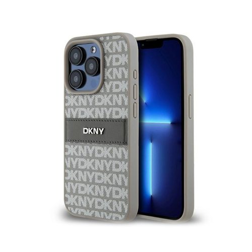 Eredeti DKNY keménytokos bőr Mono Stripe & Metal Logo DKHCP15LPRTHSLE tok Iphone 15 Pro bézs 