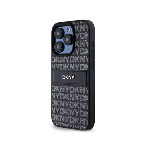 Eredeti DKNY keménytok Bőr Mono Stripe & Metal Logo tok DKHCP15LPRTHSLK Iphone 15 Pro Fekete