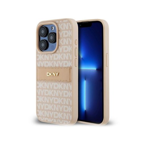 Eredeti DKNY keménytok Bőr Mono Stripe & Metal Logo tok DKHCP15LPRTHSLP Iphone 15 Pro rózsaszín