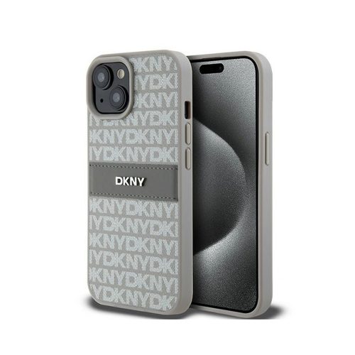 Eredeti DKNY keménytokos bőr Mono Stripe & Metal Logo DKHCP15MPRTHSLE tok Iphone 15 Plus/14 Plus bézs 