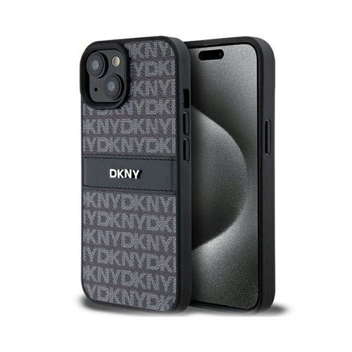 Eredeti DKNY keménytokos bőr Mono Stripe & Metal Logo Case DKHCP15MPRTHSLK Iphone 15 Plus/14 Plus Fekete