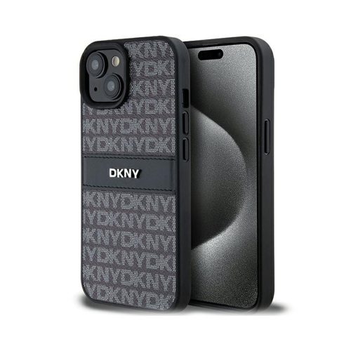 Eredeti DKNY keménytokos bőr Mono Stripe & Metal Logo Case DKHCP15SPRTHSLK iPhone 15/14/13 Fekete