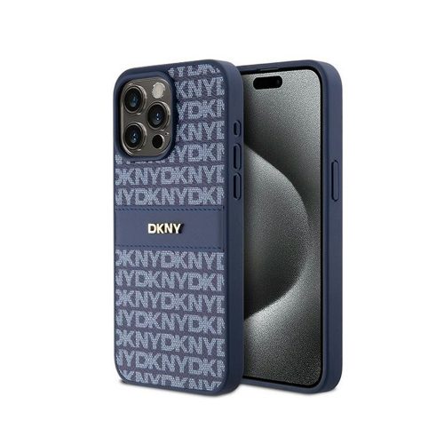 Eredeti DKNY keménytok Bőr Mono Stripe & Metal Logo tok DKHCP15XPRTHSLB Iphone 15 Pro Max kék