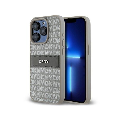 Eredeti DKNY keménytok bőr Mono Stripe & Metal Logo tok DKHCP15XPRTHSLE Iphone 15 Pro Max bézs 