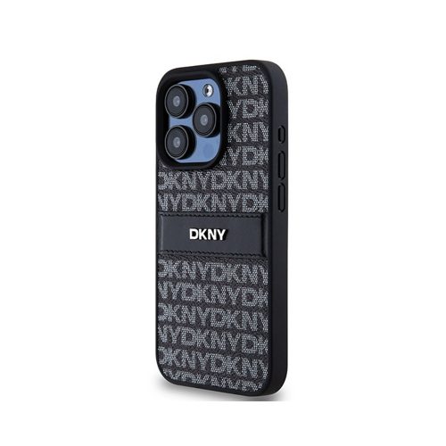 Eredeti DKNY keménytok Bőr Mono Stripe & Metal Logo tok DKHCP15XPRTHSLK Iphone 15 Pro Max Fekete