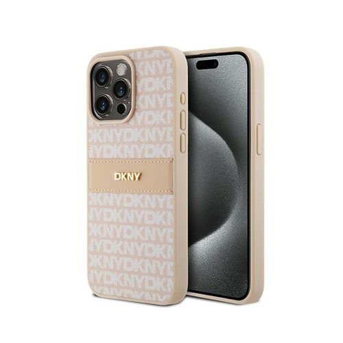 Eredeti DKNY keménytok Bőr Mono Stripe & Metal Logo tok DKHCP15XPRTHSLP Iphone 15 Pro Max rózsaszín