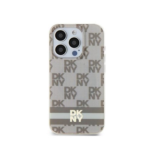 Eredeti DKNY keménytok IML Checkered Mono Pattern & Printed Stripes MagSafe DKHMN61HCPTSE tok Iphone 11/Xr beige telefonhoz