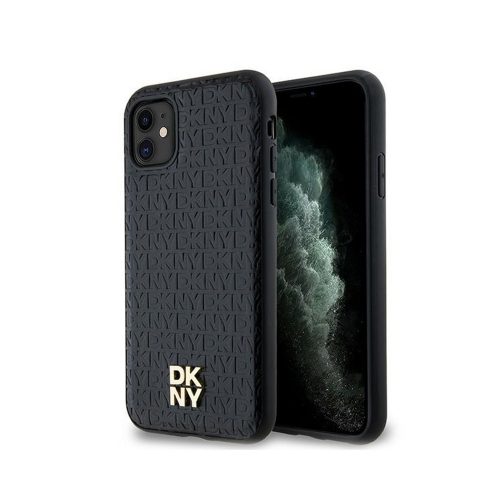 Eredeti DKNY keménytokos bőr Monogram mintás fém logó MagSafe DKHMN61PSHRPSK tok Iphone 11/Xr Fekete