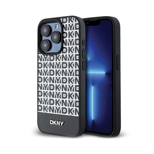 Eredeti DKNY keménytokos bőr nyomott mintás fém logó MagSafe DKHMP15XPSOSPK tok Iphone 15 Pro Max Fekete